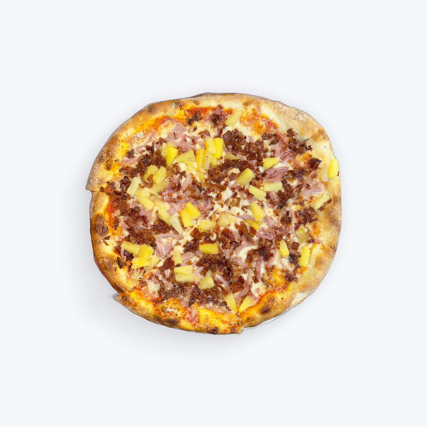 Pizza Post ham, bacon, and pineapple pizza