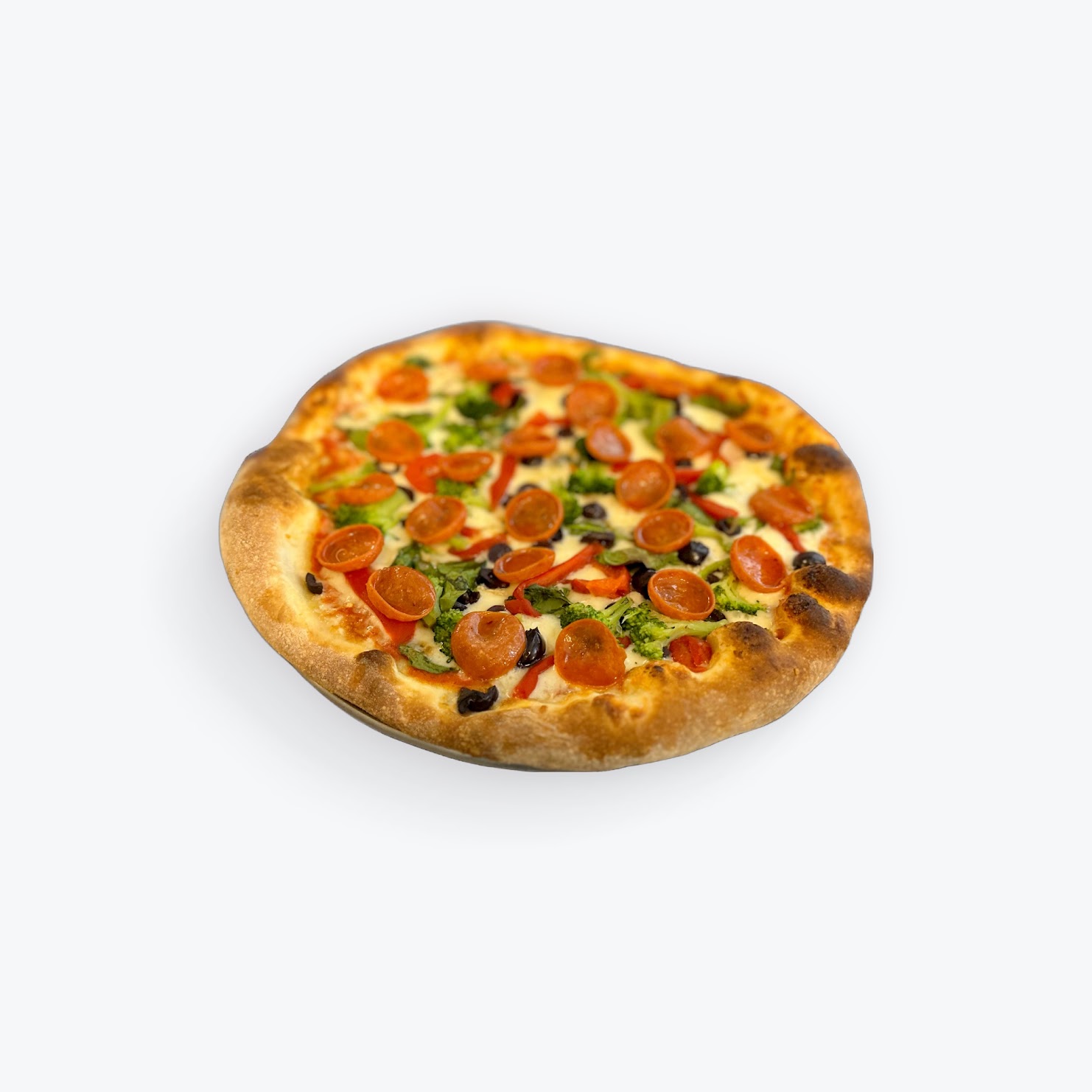 Pizza Post specialty pizza with pepperoni and vegetables